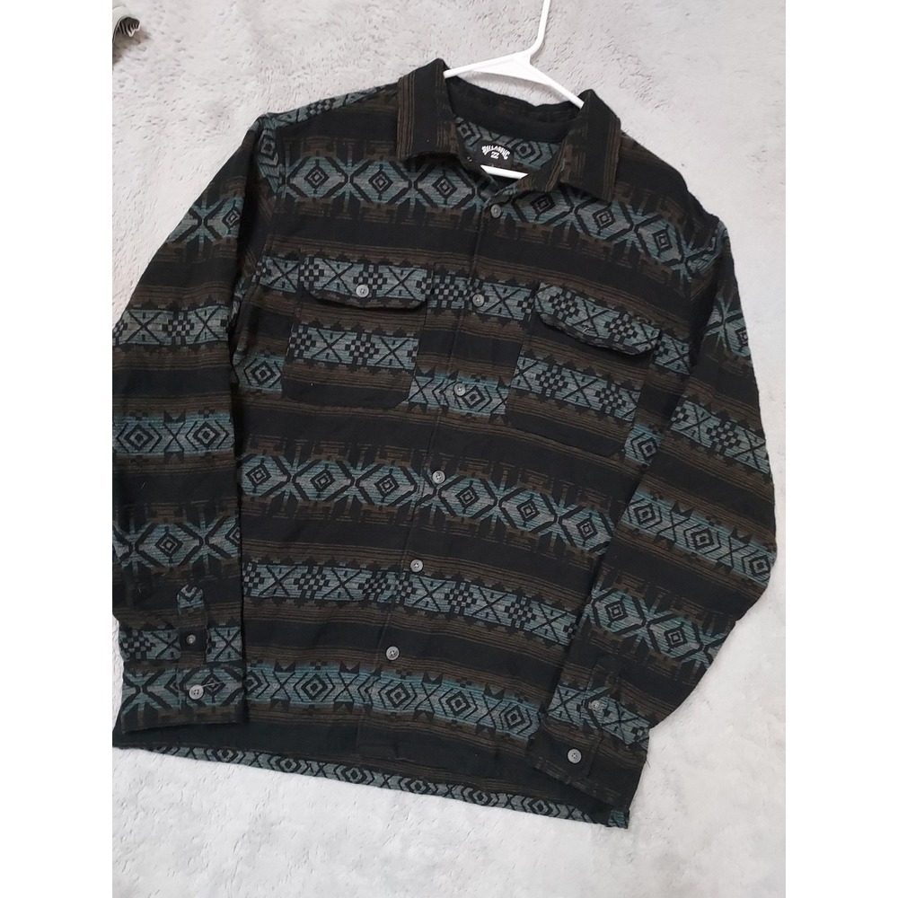Billabong Shirt Mens Large Aztec Southwestern Flannel Long Sleeve Black Sufer L